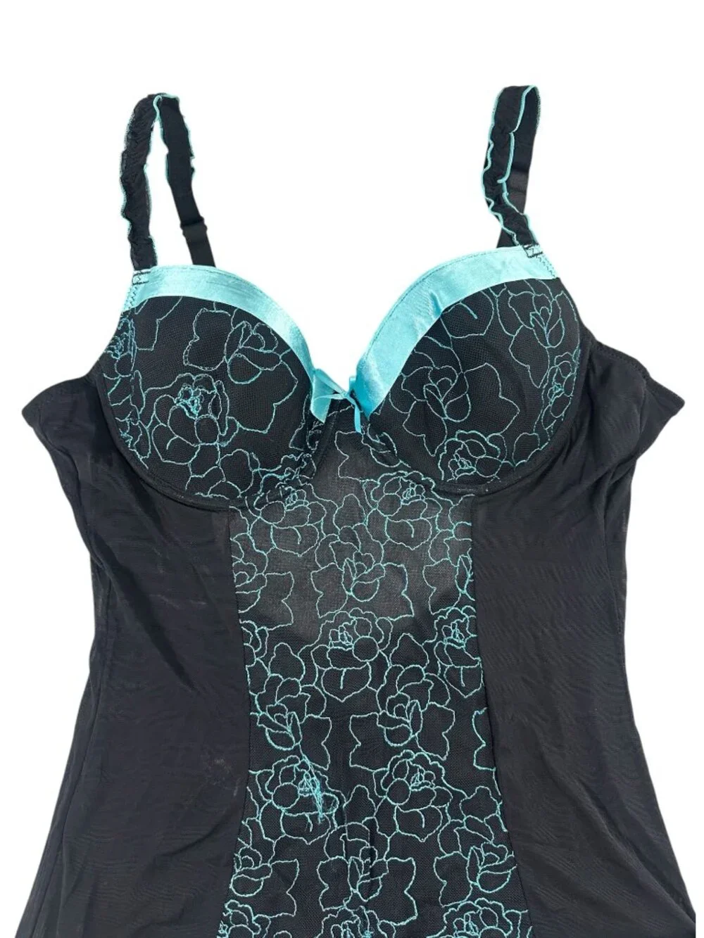 Vintage Undercover Wear Black & Turquoise Floral Corset Top